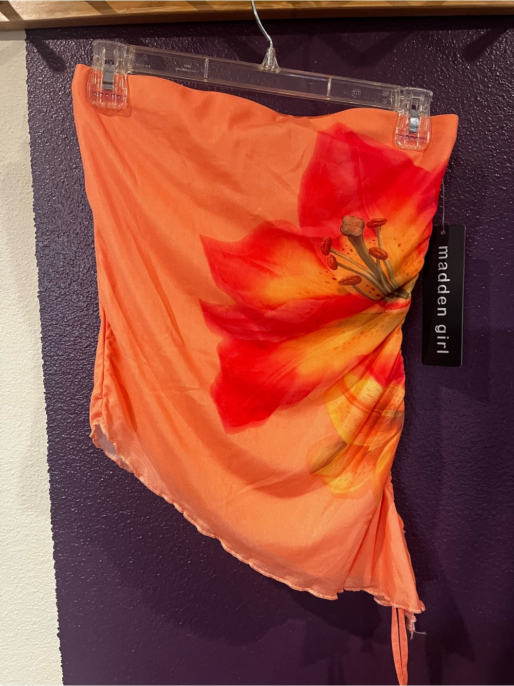 Madden Girl Orange Floral Asymmetrical Tie-Side tube top 27